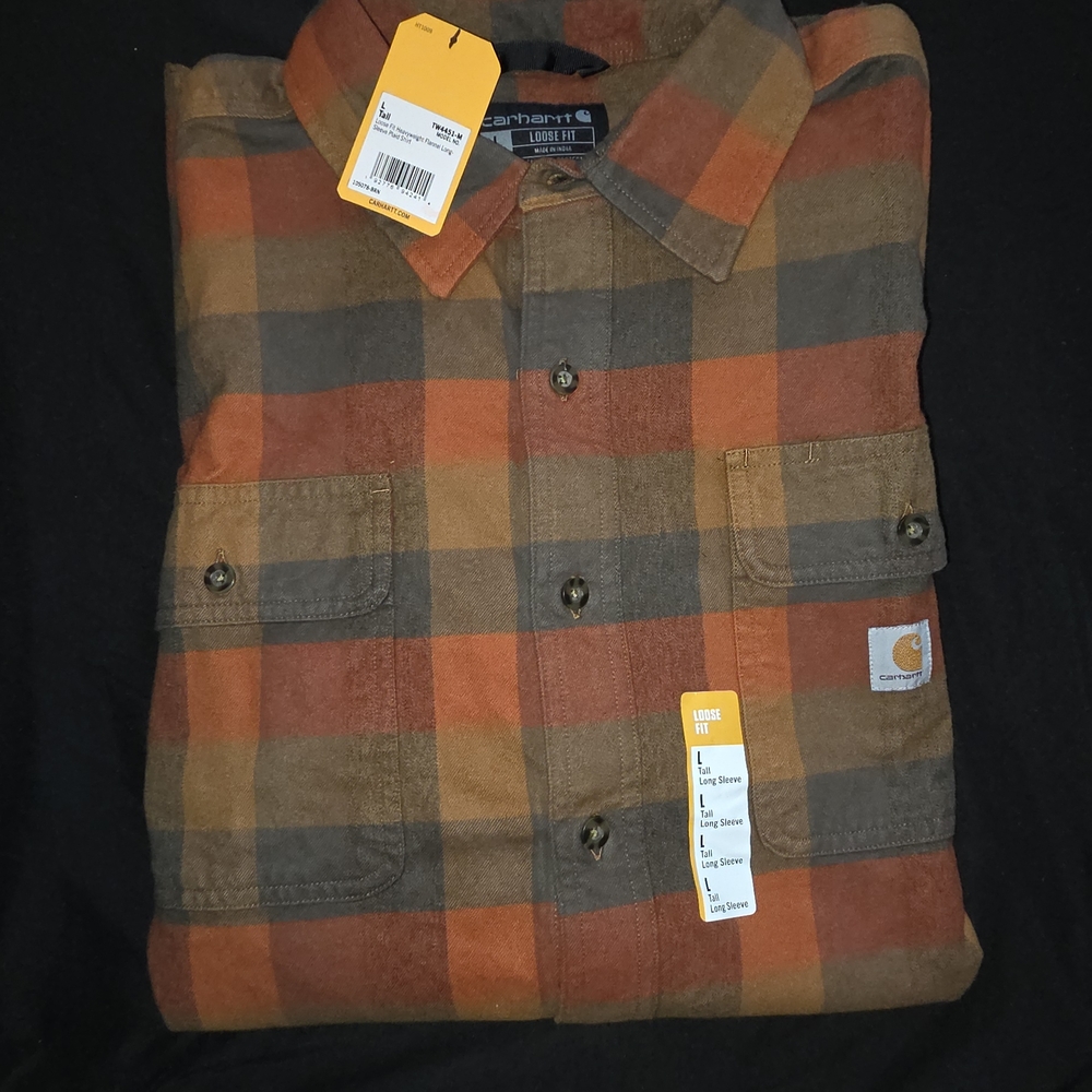 Carhartt Men's Casual Plaid Shirt - Orange and Brown